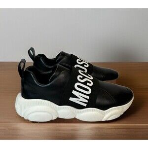 Moschino Logo Band Teddy Sole Women’s Black Leather Sneakers Size EU 35 US 5